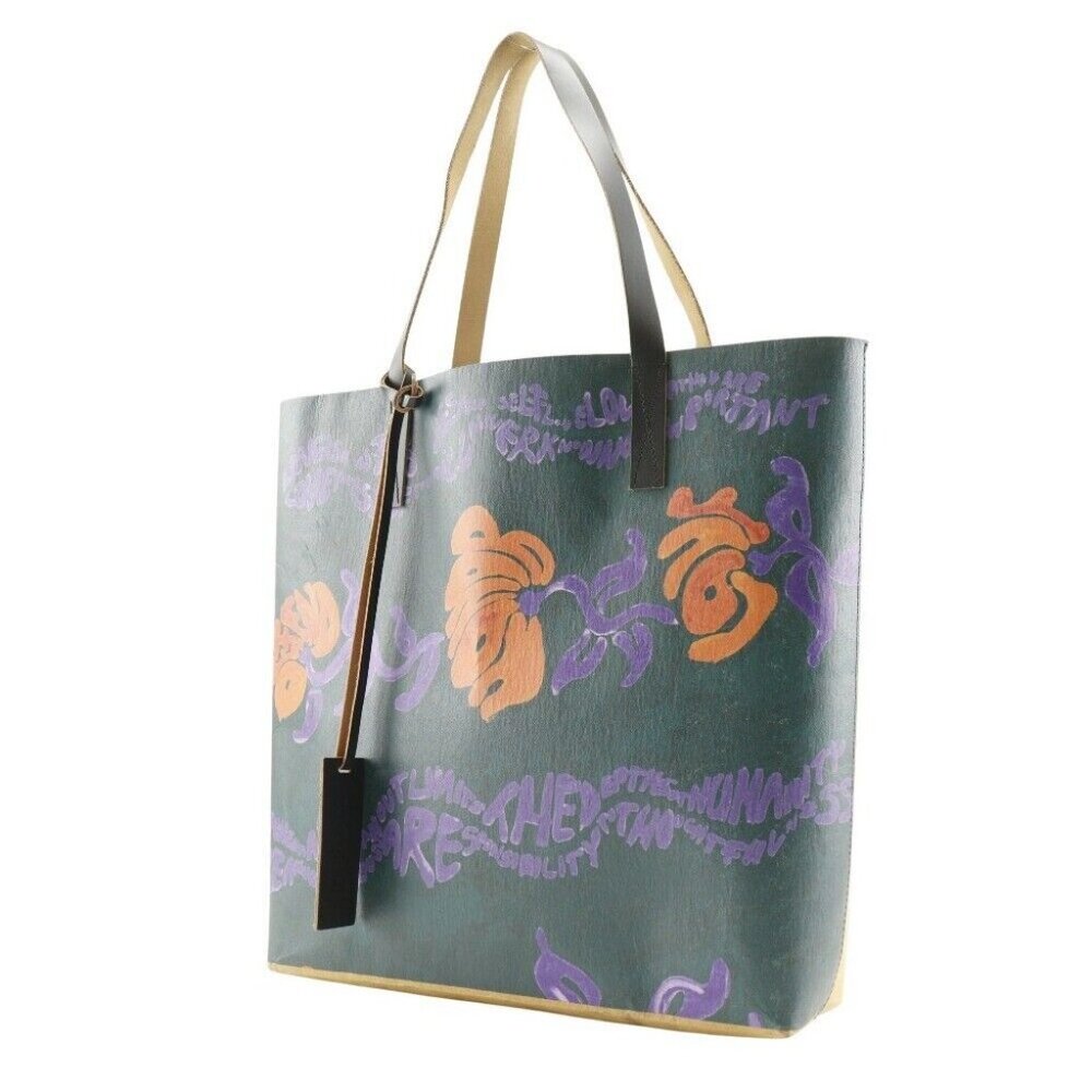 MARNI Paper Floral Tote Bag SHMPQ10A08 Brown / green leather/Paper Fabric ... - Picture 4 of 13